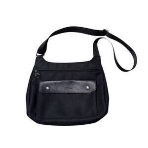 Vintage Longchamp Made In France Black Nylon Leather Messenger Crossbody Bag Y2K